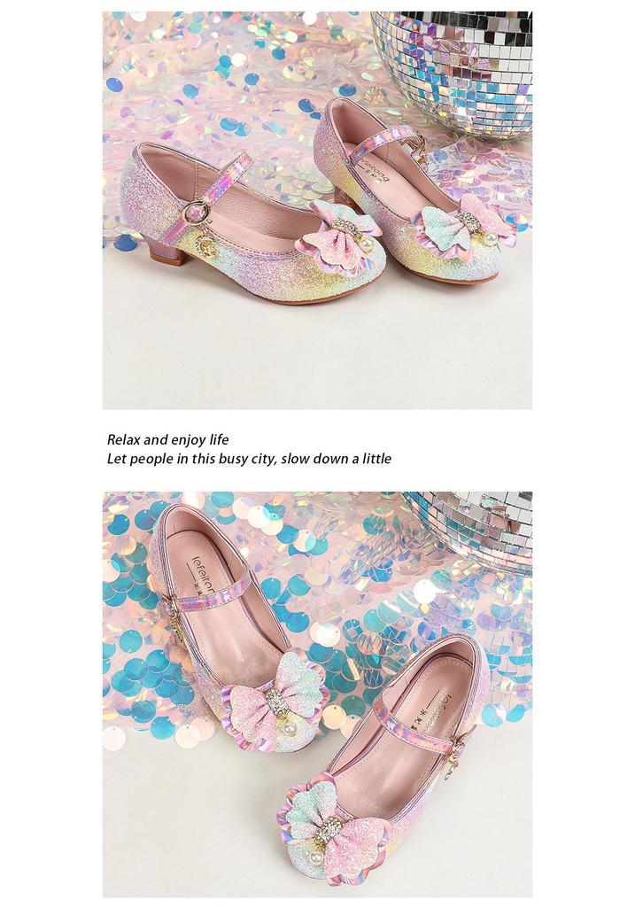 Super Fairy Gradient Color Leather Princess Shoes for Kids - British Style with Crystal Accents
