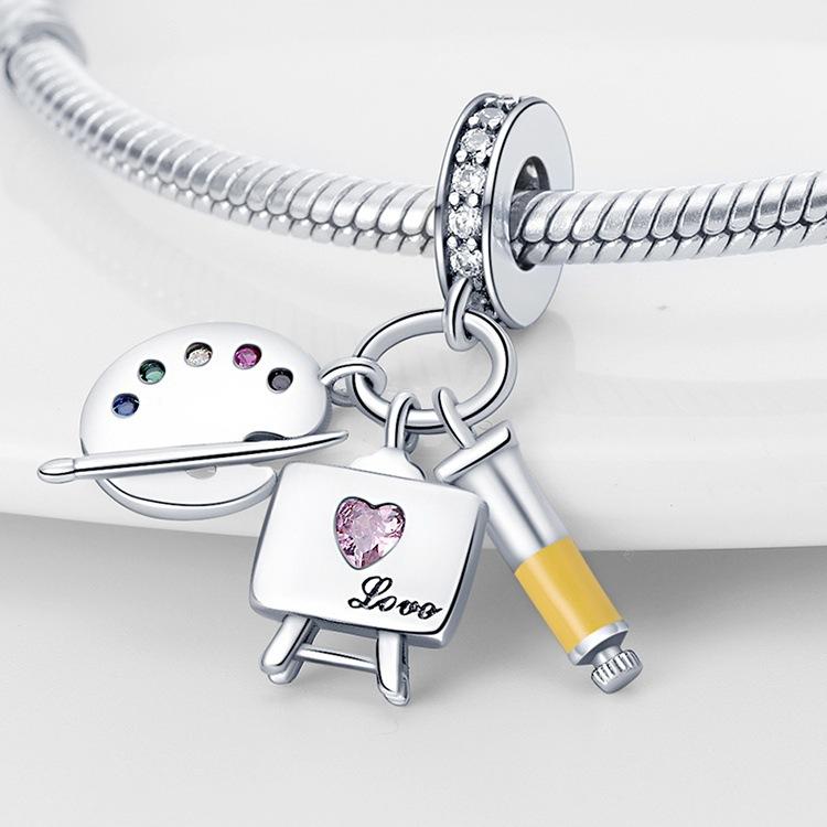 S925 Silver Oil Painting Drip Palette Pendant Bead DIY Handmade Jewelry Bracelet Stringing Supplies for Artists