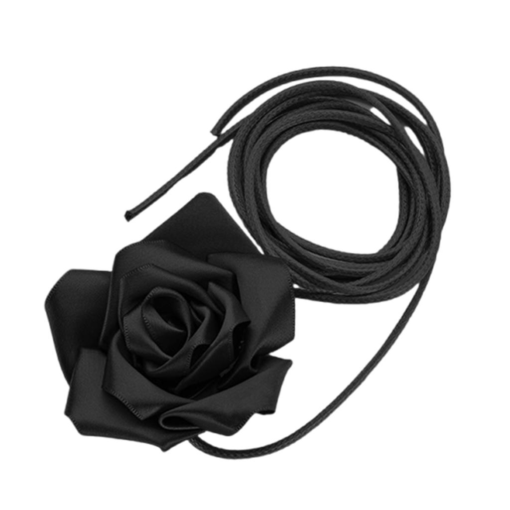 Elegant Ribbon Ribbon Belt Long Necklace Adjustable Waist Strap with Rose Floral Accent for Women Lady Special Event