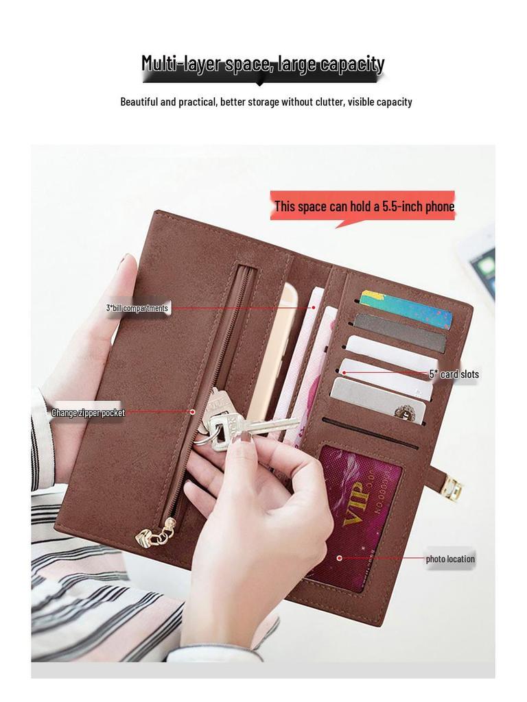 Xiangyin Frosted Women's Long Korean Style Thin Wallet - 2024 New Simple Buckle Bi-fold Design