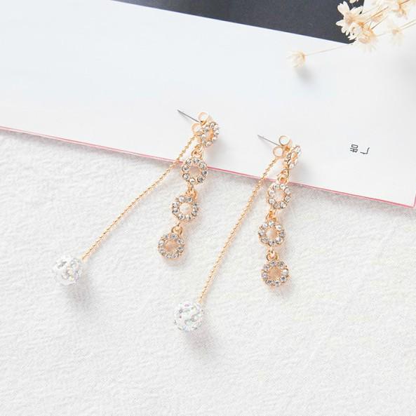 Korean Rhinestone Tassel Stud Earrings – Elegant Women s Long Dangle Earrings