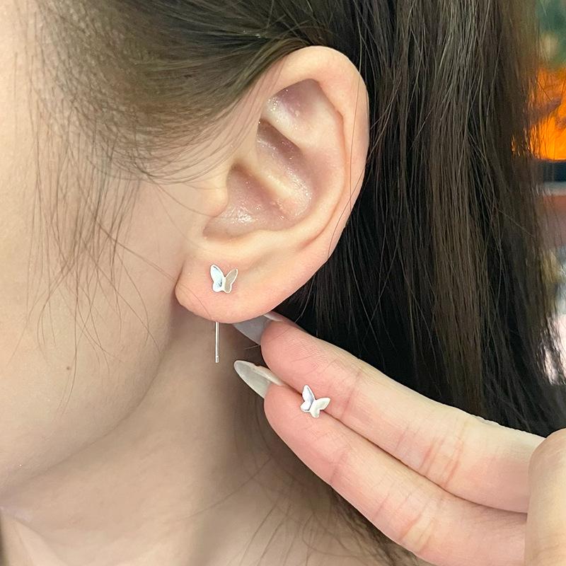 S925 Sterling Silver Butterfly Tassel Ear Wire Earrings - Korean Style, Versatile, High-Grade for Women