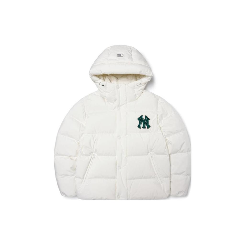 Jaqueta Corta-Vento com Capuz de Manga Longa e Logo NY Bordado de Cor Sólida MLB Acolchoada Curta Unissex Exterior Branco 3ADJB0626-50IVS