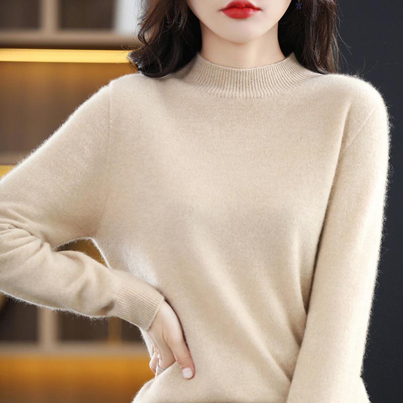 2022 Autumn/Winter Women's Cashmere Knit Half-High Collar Pure Wool Loose Sweater