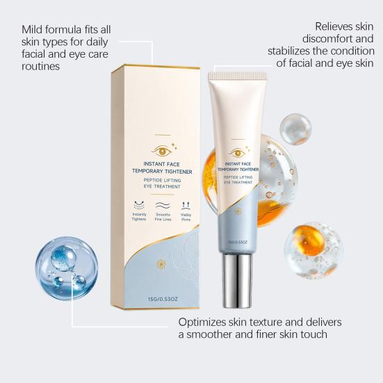 15G Instant Eye Face Tightener Cream, Peptide Temporary Firming Under-Eye Essence, Lightweight Hydrating Fine Lines Reducing Eye Care Cream