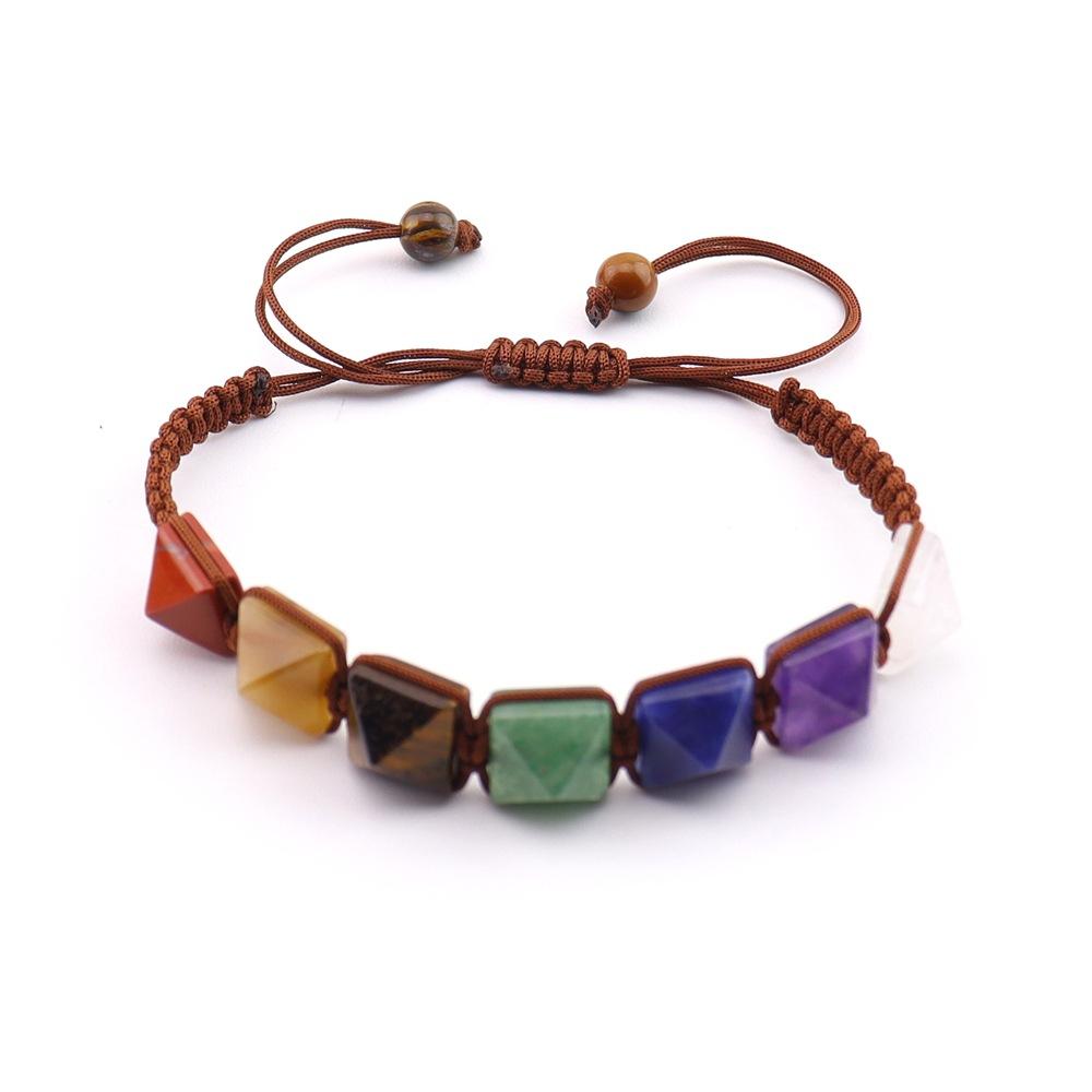 Colorful Natural Stone Woven Cone Bracelet Pyramid Pagoda Woven Bracelet Beaded Woven Bracelet B106 pure natural