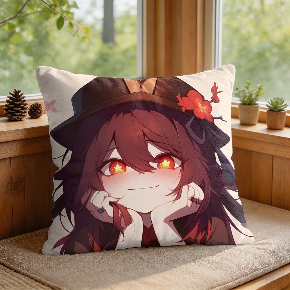 Cute Hu Tao Genshin Impact Cushion Cover Square Short Plush Pillow Case Living Room Sofa Home Decor Funda X