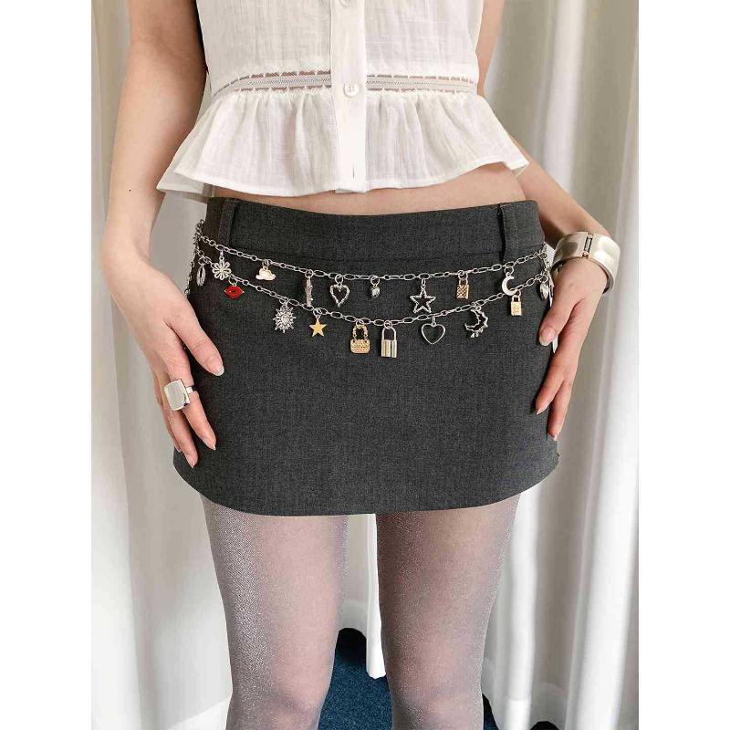 Gothic Cross Flower Tassel Waist Chain Vintage Silver Metal Belt Chain For Women Y2K Punk Skirt Pants Accessory