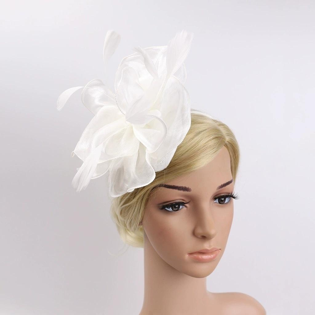 Elegant Organza Hair Drop Fascinator Hat Women Headpiece with Feather Bridal Wedding Show Race Millinery Hair Accessories