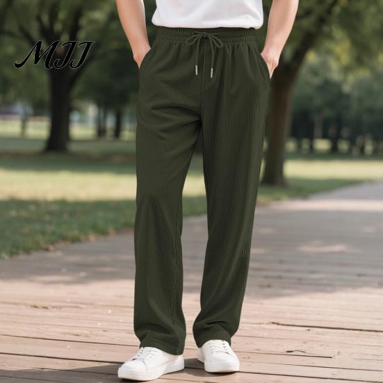 Wide Leg Mens Casual Trousers Men Corduroy Baggy Sweatpants, Drawstring Waist Straight Joggers, Pants Solid Color Athletic for Jogging Gym Workout