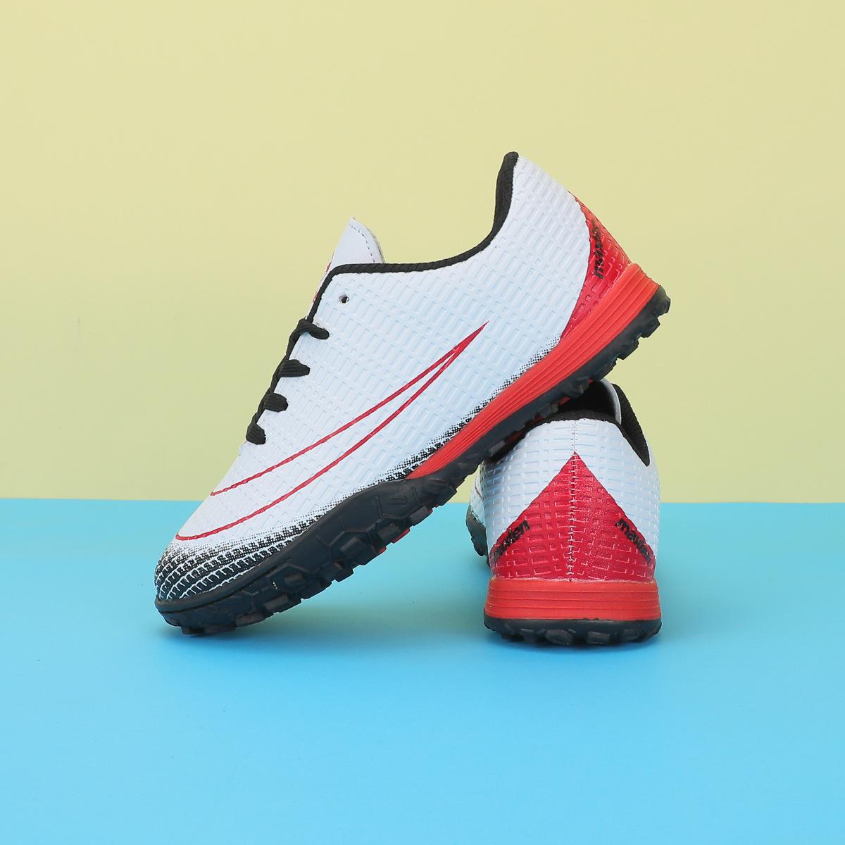 

Детские кеды для внутреннего футбола для школьников с поломанными ногтями для тренировок и бега, кожаные кроссовки для футбола на траве, спортивный стиль 34 белый