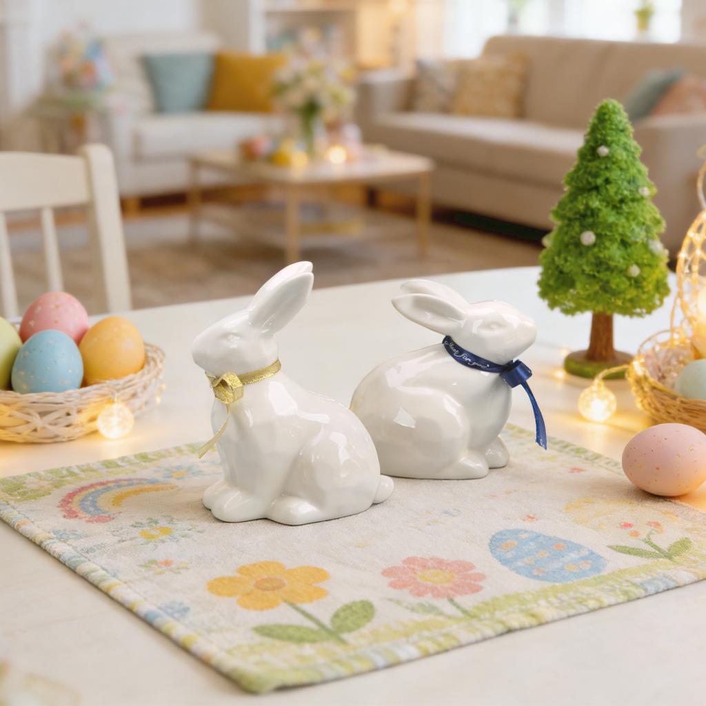 Cute Easter Ceramics Bunny Decoration For Home And Desktop Display