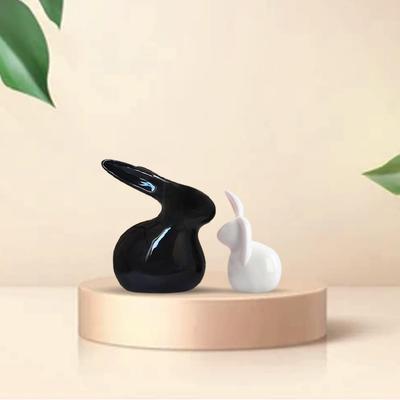 Figurines de lapin en céramique pour décoration intérieure (Ensemble de 2, noir et blanc)