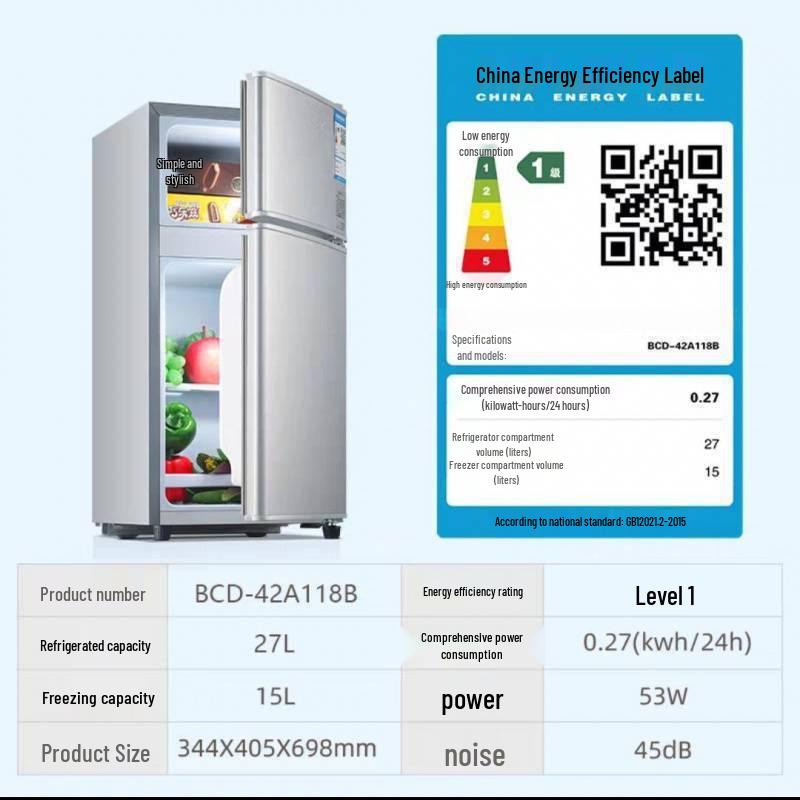 Leide Energy-Saving Double Door Air-Cooled Frost-Free Refrigerator for Dorms and Students - Silent Version