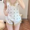 New ice silk pajamas set Internet celebrity print lace casual thin summer suspender shorts spring and autumn