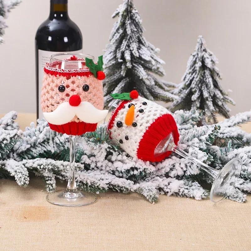 Christmas Wine Glass Santa Claus Snowman Table Decorations Cup Cover Decor Party Festival Supplies