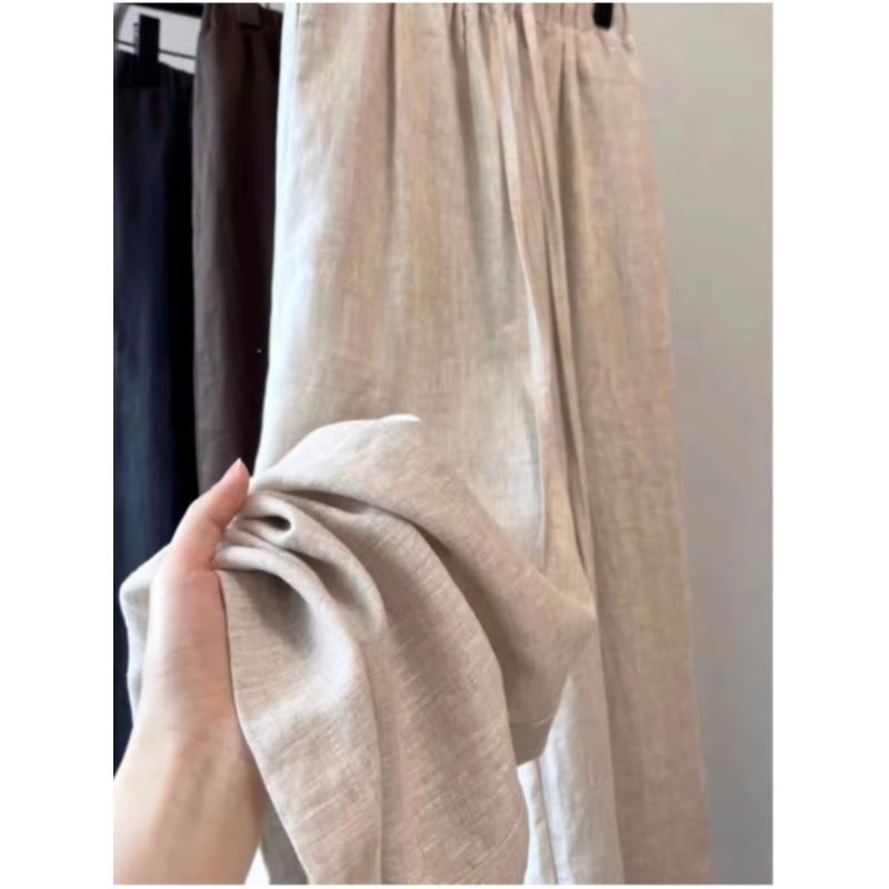 Damen Sommer Lockere Dünne Freizeithose Einfarbig Hohe Taille Weites Bein Hose