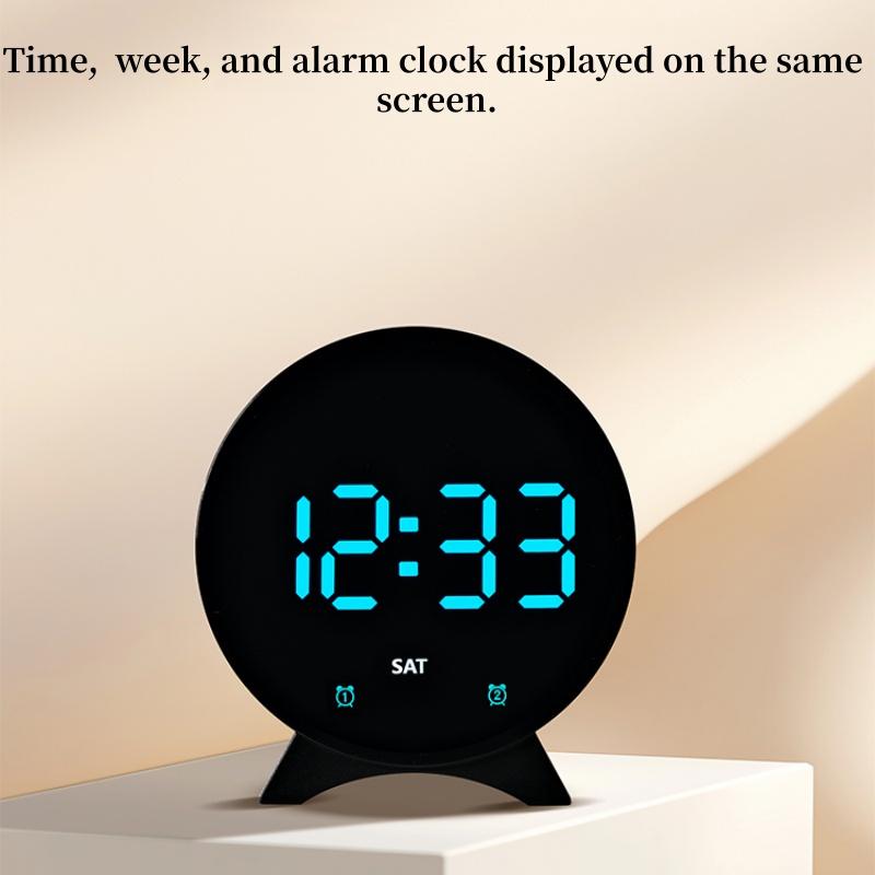 LED Digitaler Wecker Woche Datum Temperaturanzeige Helligkeit Einstellbar 2 Alarme Nachtmodus Tisch 12/24H Elektronische Uhr