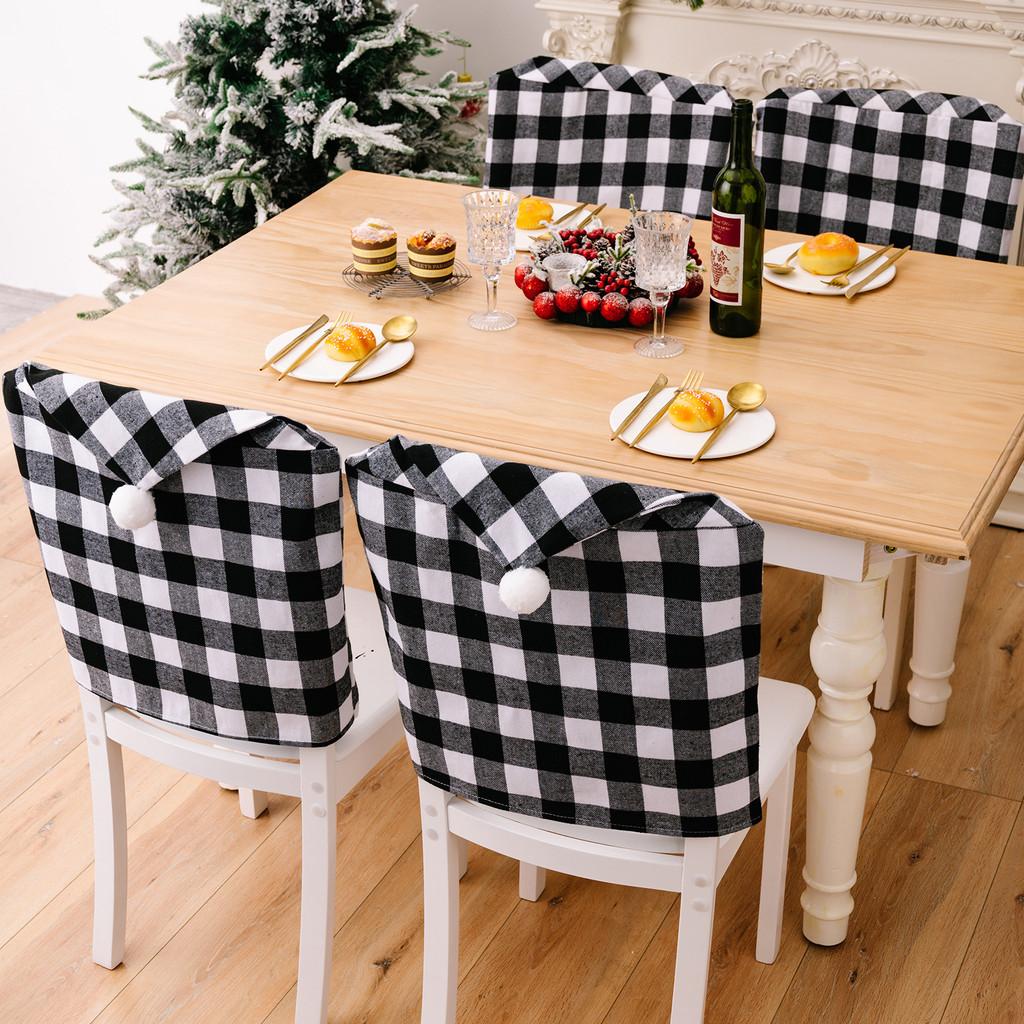 And Cozy Black White Checkered Christmas Chair Slipcover With Stylish Pom Poms For Holiday Atmosphere