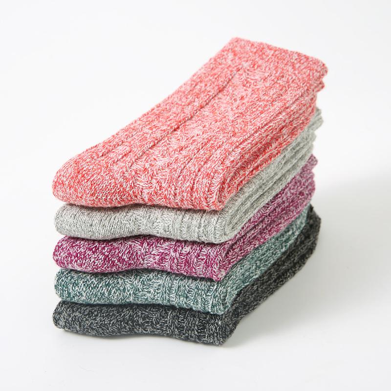 5/10 Pairs Comfortable Casual Autumn Winter Thickened Warm Women's Socks Women's Double Needle Double Thread Wool Socks Solid Color Mid Calf Socks