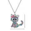 Colorful Heart Cat Necklace With Electroplated Finish For Women Jewelry
