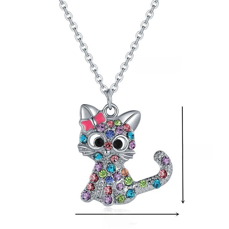 Colorful Heart Cat Necklace With Electroplated Finish For Women Jewelry