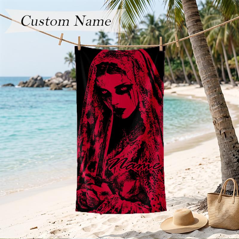 Dark Gothic Custom Name Printed Beach Towel Personalized Soft Towel For Swimming Beach Travel