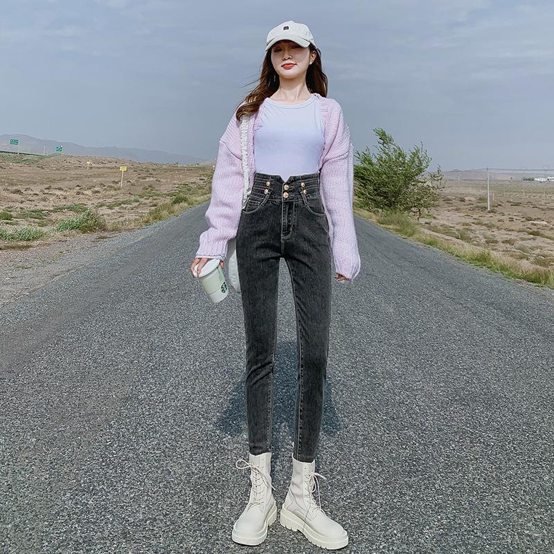 

Женские обтягивающие джинсы с высокой талией из эластичного флиса - коллекция осень/зима 2023 г. Extra Small