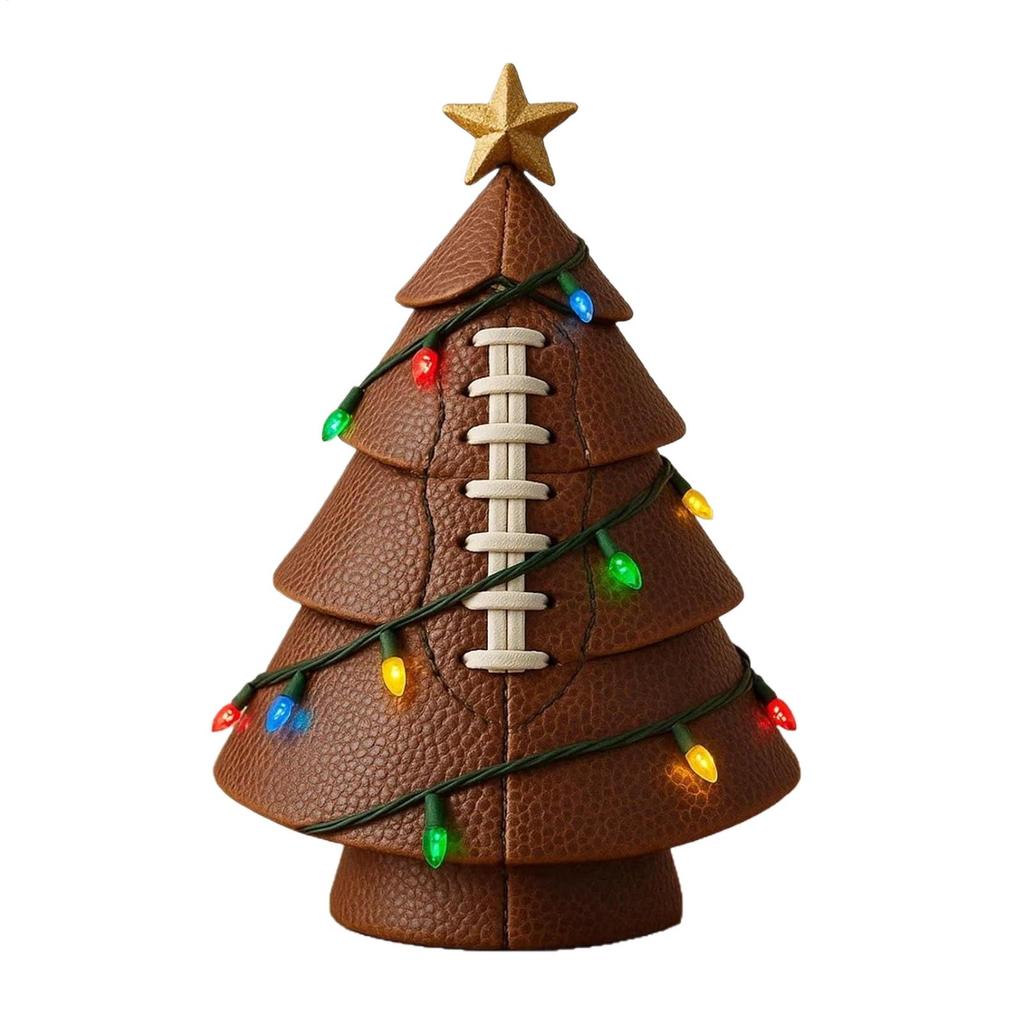 Christmas Tree Statue LED Light Up Scene Props Desktop Decoration Football Christmas Tree For Nightstand Bedroom Living Room
