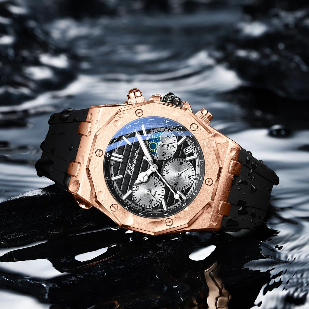 CHENXI Watches For Men Quartz Waterproof Sports Men's Watch Silicone Strap Chronograph Calendar Luminous Wristwatches