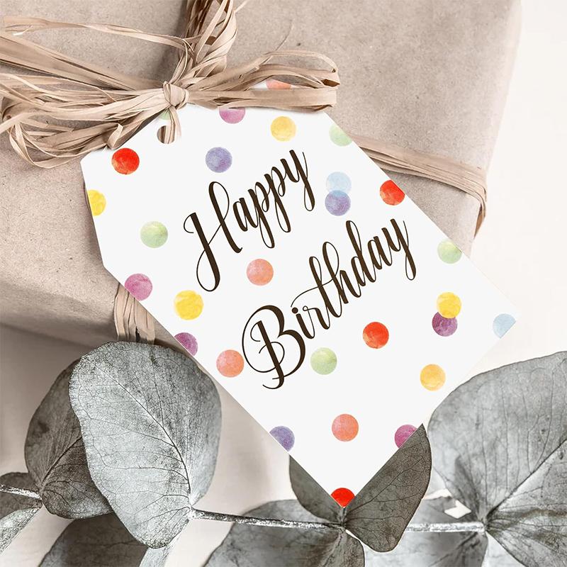 50pcs/100pcs Happy Birthday Gift Tags, Colorful Birthday Tags with String, Birthday Hangtags for Party Favor Gifts Wrapping