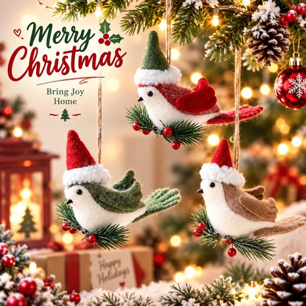Soft Plush Christmas Tree Hanging Decor Lifelike Fireplace Bird Charm Wreath Bird Pendant  Festive