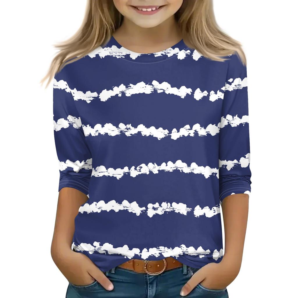 Print Tops For Youth Girls 5-16 Years Round Neck 3/4 Sleeves T-Shirts Trendy Tops Outfit Tees