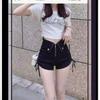 High-Waisted Black A-Line Drawstring Shorts for Women – Trendy Petite Summer Style