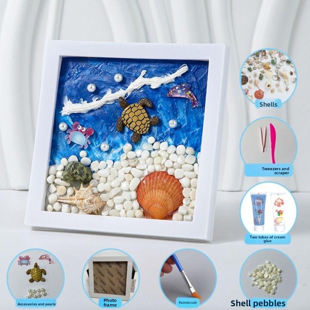 Cartoon DIY Photo Frame Wood Material Photo Wood Frame 3D Ocean Scenery Painting  Gift Making
