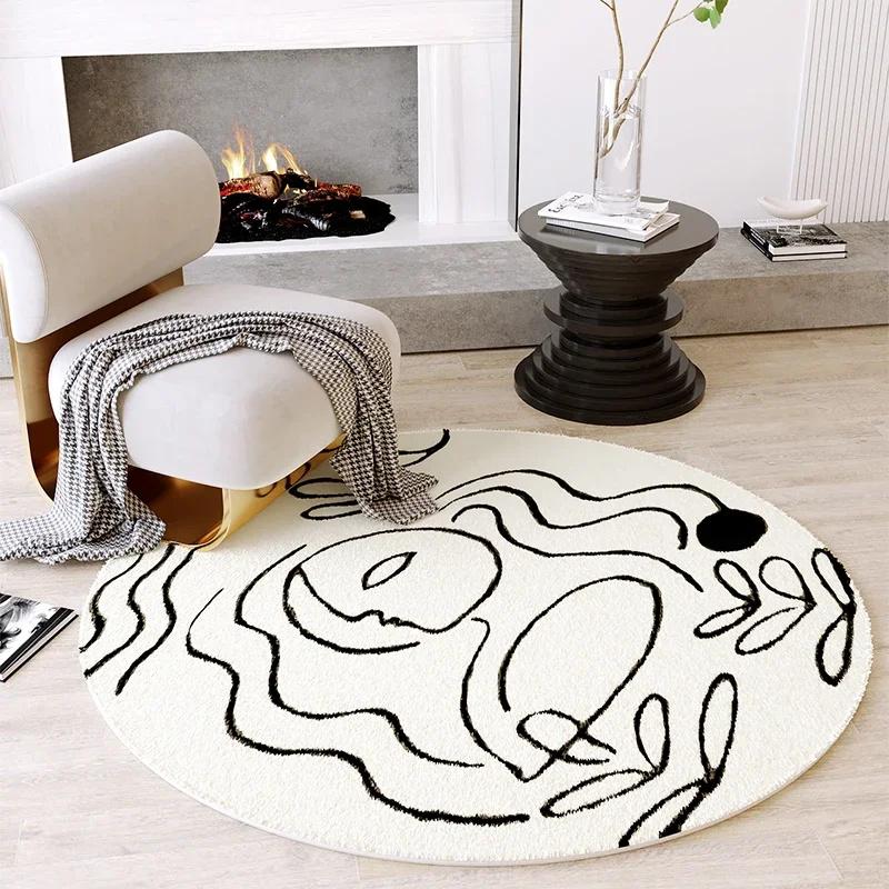 Minimalist Geometry Round Carpet Fluffy Soft Living Room Decor Light Luxury Circle Rugs for Bedroom Large Area Round Study Mat