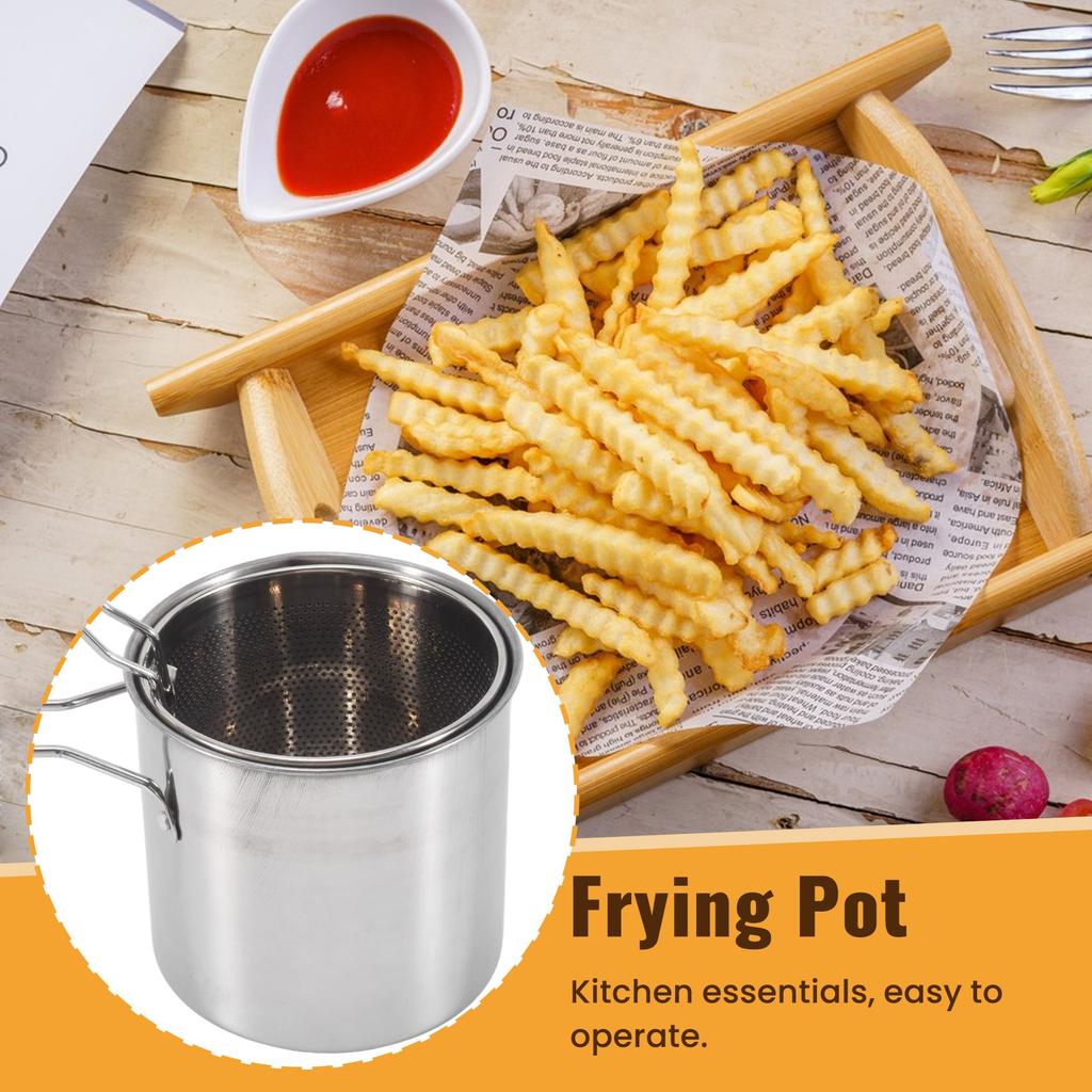 A20F-Japanese Tempura Frying Pot Stainless Steel Frying Pot With Strainer Basket Tong For French Fries Chicken