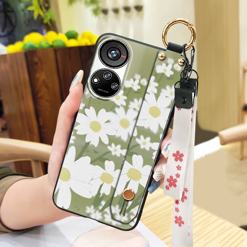Anti-dust Wristband Phone Case For ZTE Blade V40S/Axon40 SE Flower Durable Fashion Design Ring Back Cover Silicone