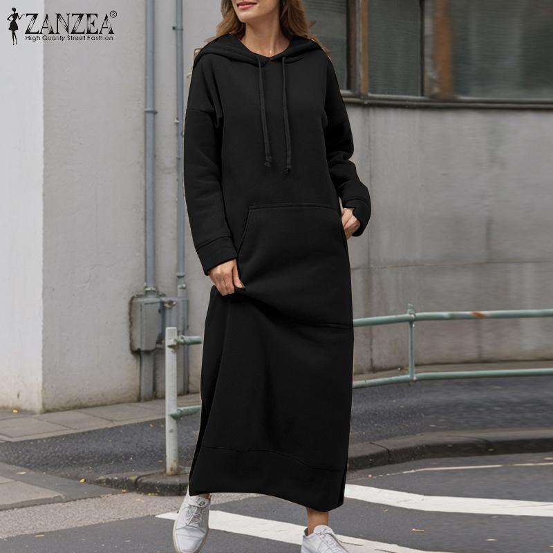 ZANZEA Damen Casual Langarm Herbst Hoodies Sweatshirt Kleid