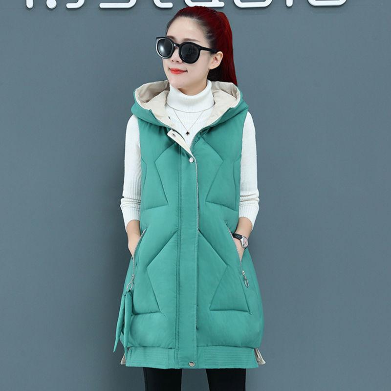 Waistcoat Cotton Vest Women Sleeveless Winter Autumn Female Hooded Warm Long Vest Solid Coat Female