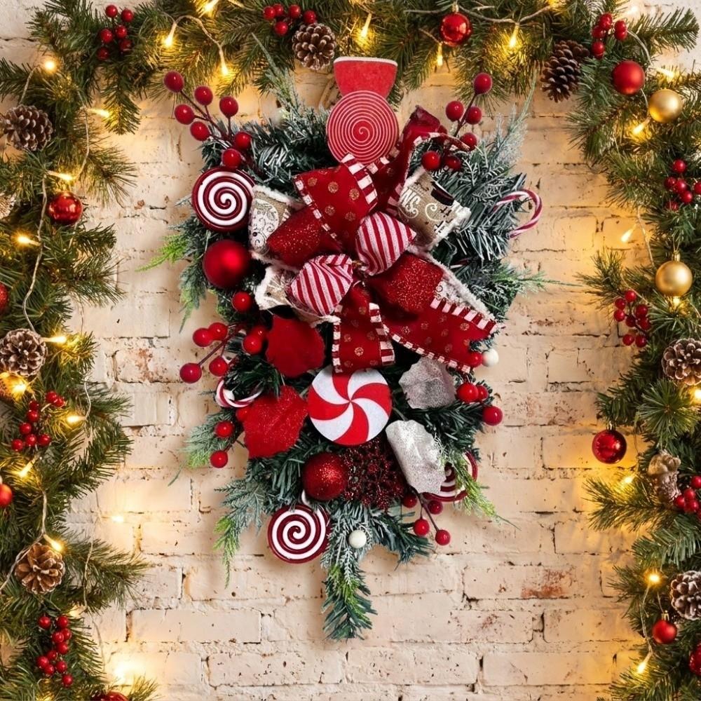 Red White Candy Christmas Wreath Lollipop Bow Pine Candy Inverted Tree Xmas
