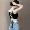 Rückenfreies, aushöhlen, Fitness, ärmellos, kurz, bauchfreie Tops, Party-Tops, Unterhemden, Streetwear, schwarze Schnür-Crop-Tops