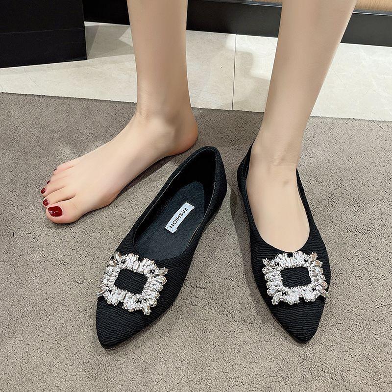 New Spring and Autumn French Xiaoxiangfeng Gentle Shallow Mouth Single Shoes Women's Pointed Rhinestone Flats
