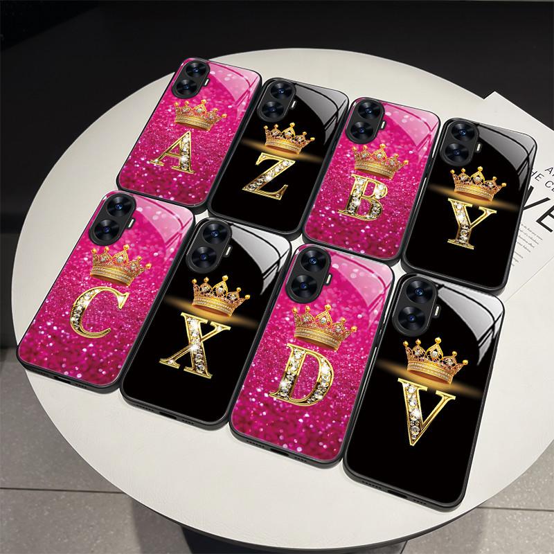 For Realme C55 4G Case Fashion Letters Hard Tempered Glass Back Covers For Realme Narzo N55 NarzoN55 C55 RMX3710 Phone Shell