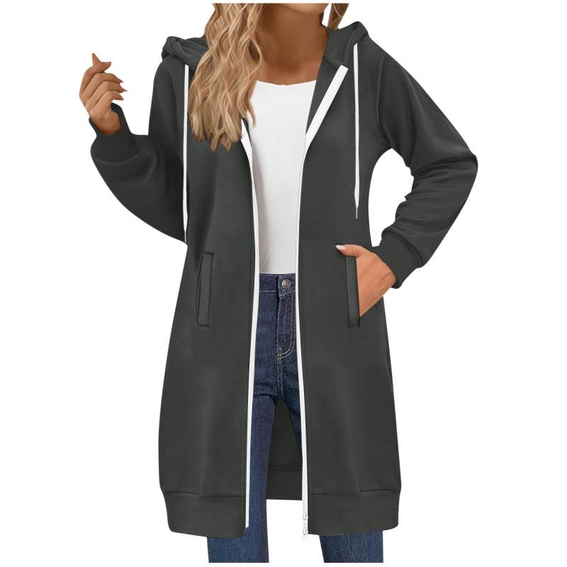 Women's Long Sweatshirt Casual Versatile Drawstring Long Sleeve Hooded Jacket Pockets