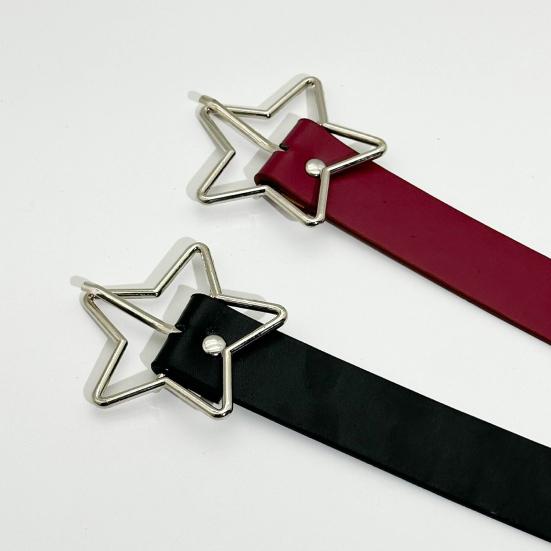 Women Belt Punk Style Rock Star Pattern Belt with Adjustable Hollow Hole Design Dresses Jeans Shirts Faux Leather Belt