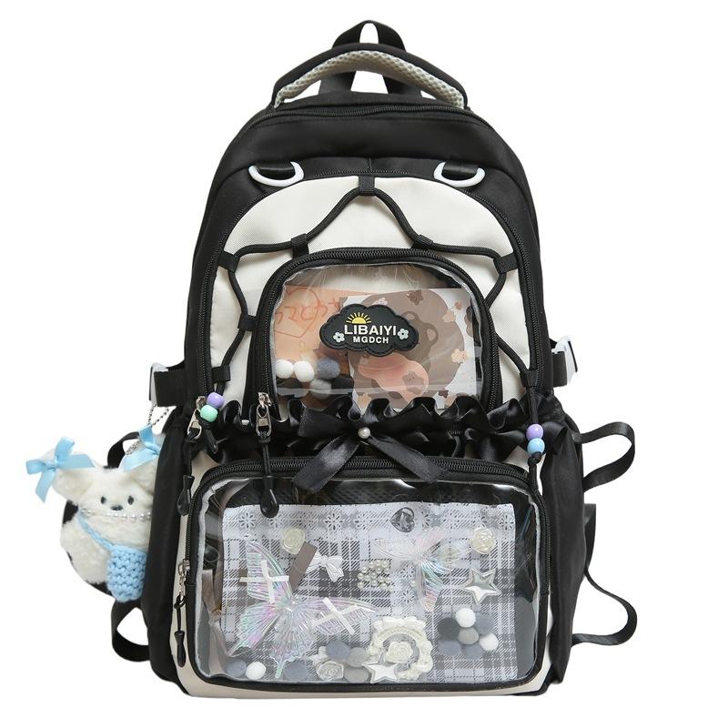 

Контрастный цвет Студенческий школьный рюкзак Женский рюкзак большой вместимости чёрный