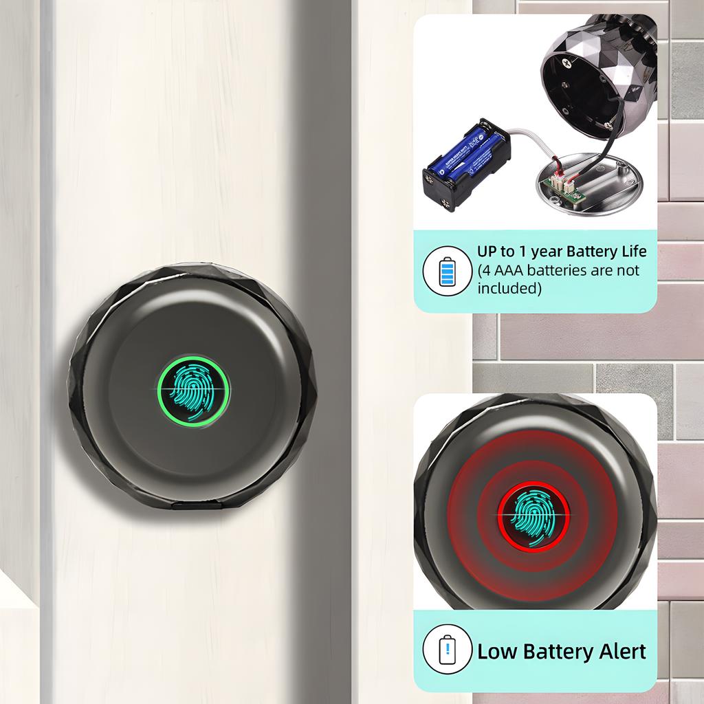 3 in 1 Smart Fingerprint Door Knob - Keyless Entry Smart with App Control + 2 Keys + Finger Print Aluminum Alloy Biometric Door Knob for Be