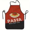 1pc Retro Italian Pasta Apron - Red Kitchen Apron with Spaghetti Meatballs Design, Lightweight Stretch Polyester