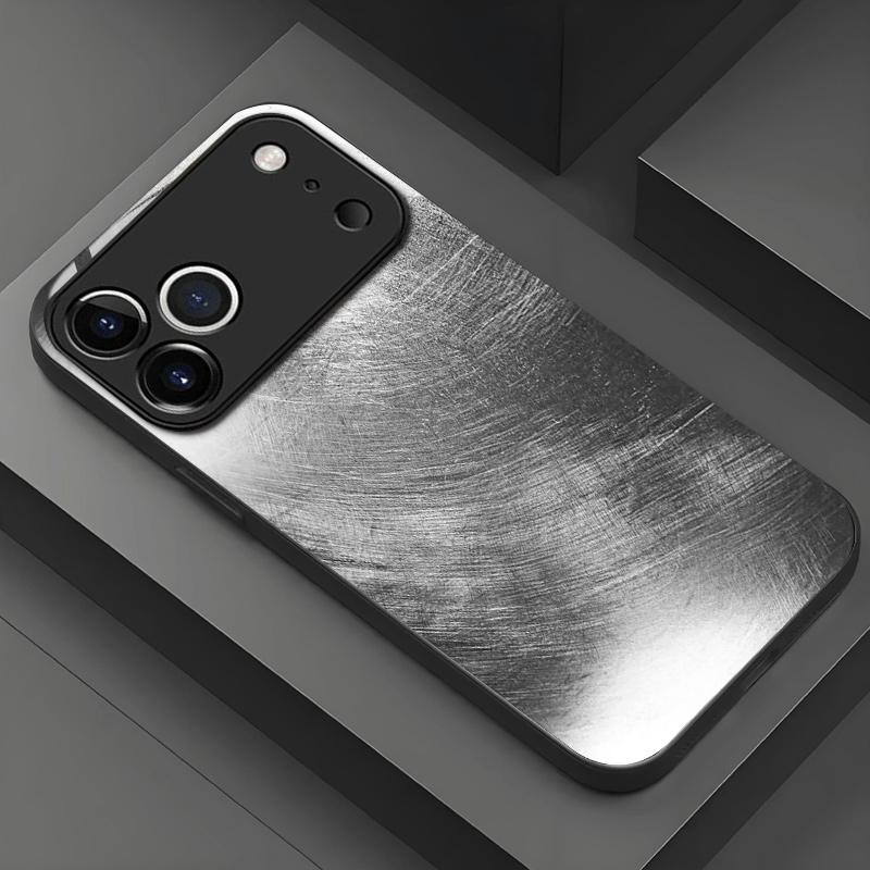 Silver black brushed pattern glass phone case suitable for iPhone 17 16 15 14 13 12 11 Pro/Max/Plus anti drop and shockproof